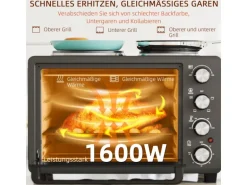 HOMCOM Minibackofen Edelstahl Hartglas Schwarz 48,6L x 36,3B x 33H cm