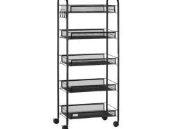 HOMCOM Servierwagen mit Haken Stahl Schwarz 45L x 26,5B x 106H cm