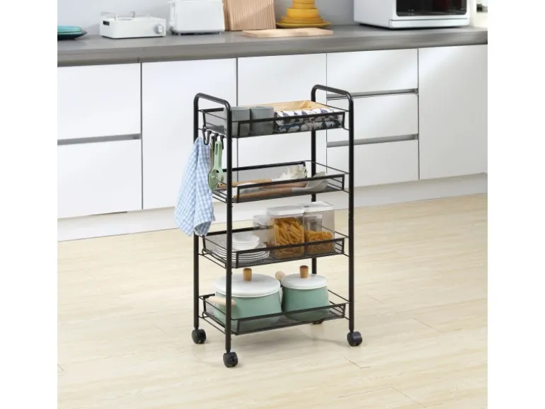 HOMCOM Servierwagen mit Haken Stahl Schwarz 45L x 26,5B x 84H cm
