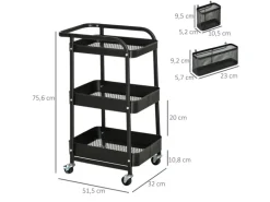 HOMCOM Servierwagen Stahl Kunststoff 51,5L x 32B x 75,6H cm Schwarz