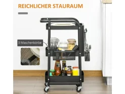 HOMCOM Servierwagen Stahl Kunststoff 51,5L x 32B x 75,6H cm Schwarz