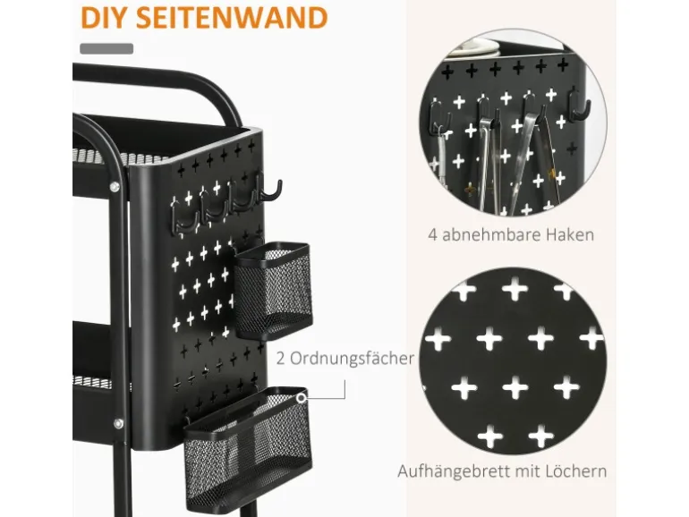 HOMCOM Servierwagen Stahl Kunststoff 51,5L x 32B x 75,6H cm Schwarz