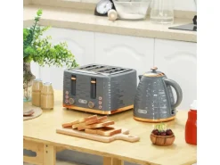HOMCOM Wasserkocher und Toaster Set Stahl Grau 24,1L x 19,5B x 23,2H cm