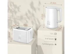 HOMCOM Wasserkocher-Toaster-Set Kunststoff Edelstahl 21,5L x 15,5B x 25,1H cm Weiß