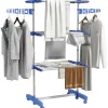 HOMCOM Wäschetrockner mit Rollen Seitenflügel Stahl Blau 80/142 x 55 x 152 cm