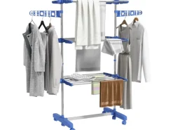HOMCOM Wäschetrockner mit Rollen Seitenflügel Stahl Blau 80/142 x 55 x 152 cm