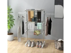 HOMCOM Wäschetrockner mit Rollen 3 Ebenen Klappbar Stahl Weiß 80/142 x 55 x152cm