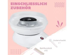 HOMCOM Zuckerwattemaschine Einfach zu Bedienendes Zuckerwattegerät PP Weiß