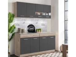 Homestyle4u Küchenzeile 160 cm Eiche Grau