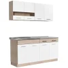 Homestyle4u Moderne Küche ohne Geräte 160x206,5x60 cm in Eiche Braun 2354