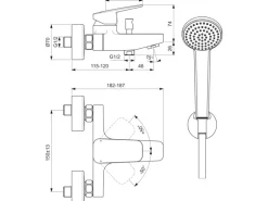 Ideal Standard Badearmatur Ceraplan Chrom Aufputz mit Handbrause-Set