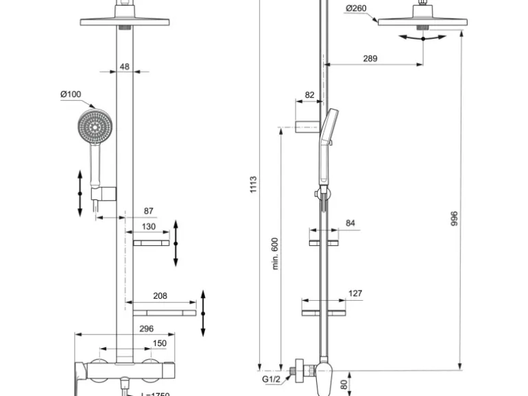 Ideal Standard Duschsystem Einhebel-Armatur mit Regen- und Handbrause Silver