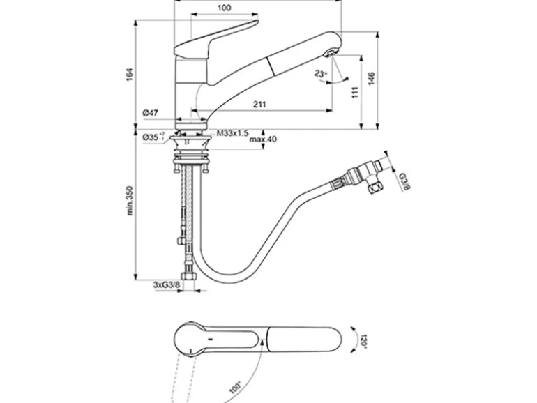 Ideal Standard Küchenarmatur Ceraflex Niederdruck herauszieh.Handbrause Chrom
