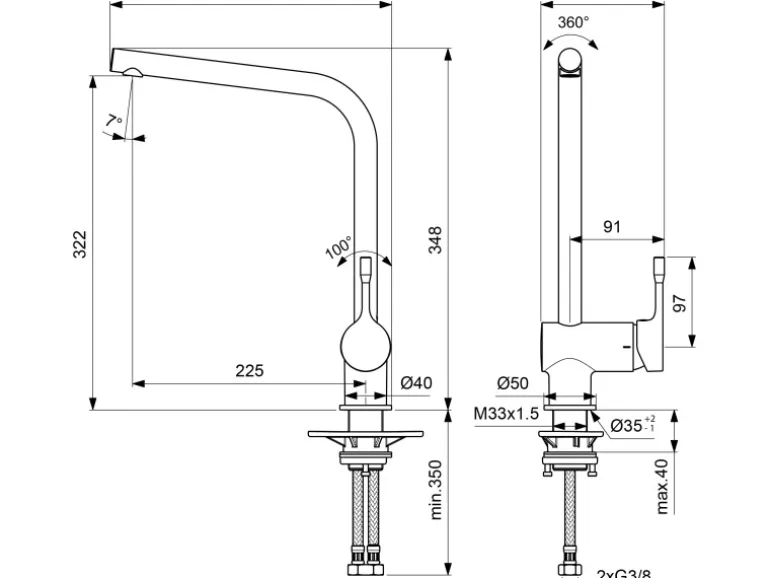 Ideal Standard Küchenarmatur Ceralook hoher Auslauf Chrom
