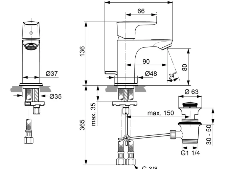 Ideal Standard Waschtischarmatur Connect Air Piccolo Silver Storm