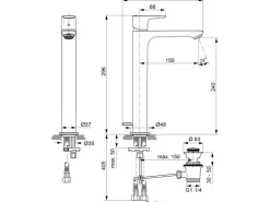Ideal Standard Waschtischarmatur Connect Air verlängerter Sockel Silver Storm