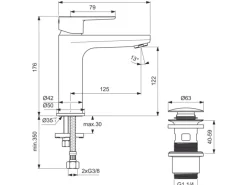Ideal Standard Waschtischarmatur Push-Open Ausladung 125 mm Rosé