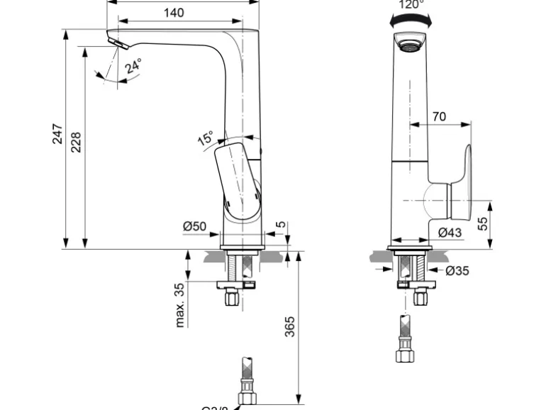 Ideal Standard WT-Armatur Connect Air mit hohem Auslauf o.Ablaufg. Magnetic Grey