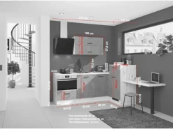 Impuls Küchen Einbauküche IKZ1350H9 225 x 241 cm Beton-Optik  mit E-Geräten
