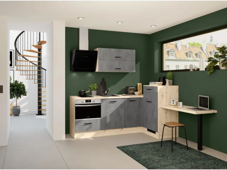 Impuls Küchen Einbauküche IBZ4350HL 225 x 241 cm Beton-Optik ohne E-Geräte