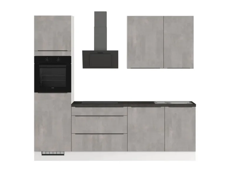 Impuls Küchen Küchenzeile IKZ1260R5 260 cm Beton-Optik Natur mit E-Geräten