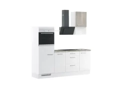 Impuls Küchen Küchenzeile IKZ1215R4 215 cm Weiß Hochglanz mit E-Geräten