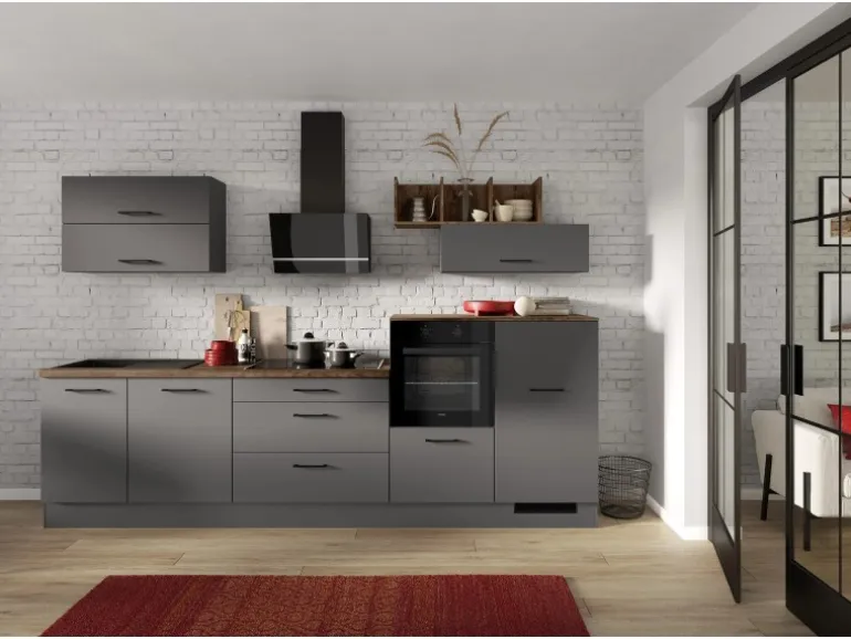 Impuls Küchen Küchenzeile IBZ4320LG 320 cm Grafit ohne E-Geräte