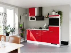 Impuls Küchen Küchenzeile IKZ1215R3 215 cm Rot Hochglanz mit E-Geräten