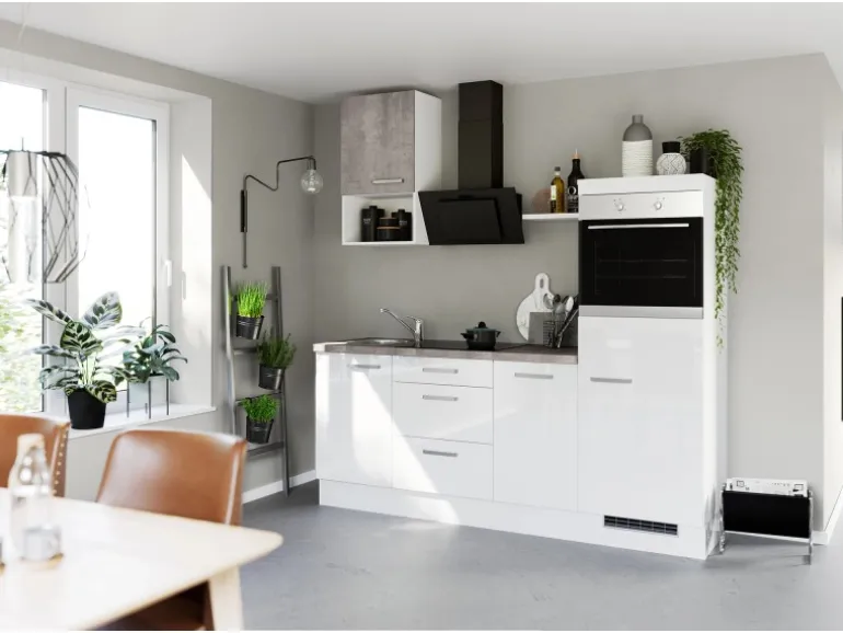 Impuls Küchen Küchenzeile IBZ42155R 215 cm Weiß Hochglanz ohne E-Geräte