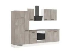 Impuls Küchen Küchenzeile IKZ1310V8 310 cm Beton-Optik natur mit E-Geräten