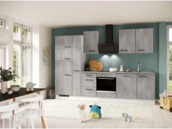 Impuls Küchen Küchenzeile IKZ1310V8 310 cm Beton-Optik natur mit E-Geräten