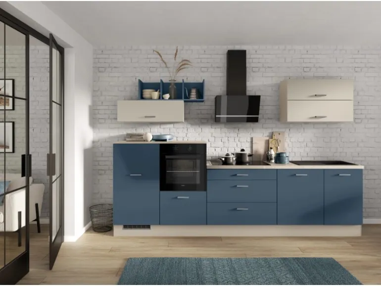 Impuls Küchenzeile 320 cm Alby Blue mit E-Geräte links
