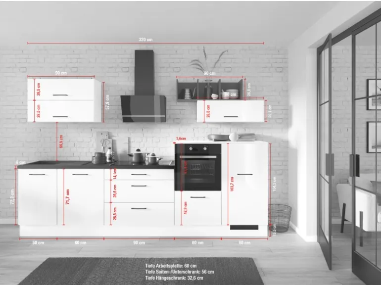 Impuls Küchenzeile 320 cm ohne E-Geräte Alby Blue rechts