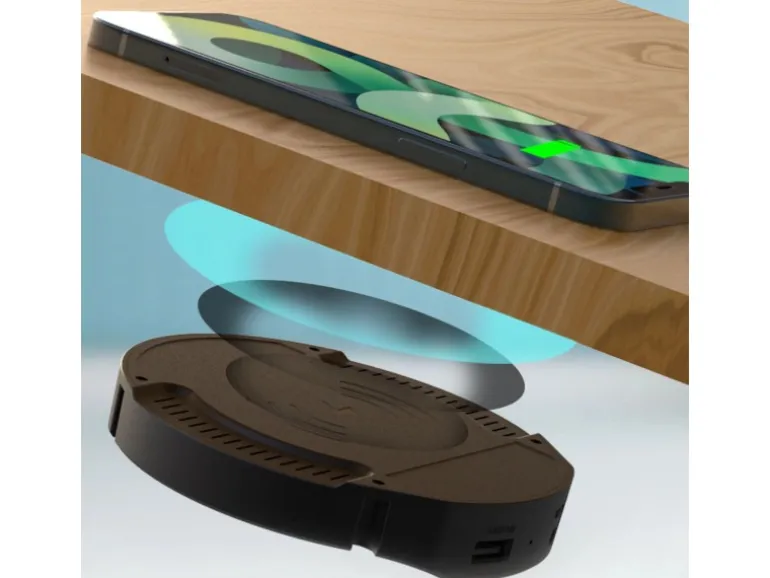 kalb DualCharge 10W Drahtlos Ladegerät Mit 15W USB Ausgang Unterbau Bis 30 mm Unsichtbar Induktionsladegerät Mit Lüfter Netzteil 1200 mm Kabel