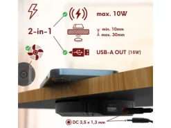 kalb DualCharge 10W Drahtlos Ladegerät Mit 15W USB Ausgang Unterbau Bis 30 mm Unsichtbar Induktionsladegerät Mit Lüfter Netzteil 1200 mm Kabel