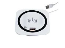 kalb Einbau Schnellladegerät 15W 7,5cm Druchmesser Kabelloses Laden 2x USB-Ports Induktionsladegerät Weiß
