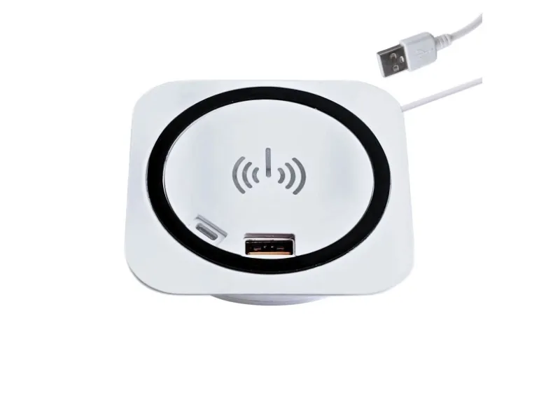 kalb Einbau Schnellladegerät 15W 7,5cm Druchmesser Kabelloses Laden 2x USB-Ports Induktionsladegerät Weiß