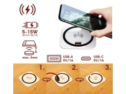 kalb Einbau Schnellladegerät 15W 7,5cm Druchmesser Kabelloses Laden 2x USB-Ports Induktionsladegerät Weiß