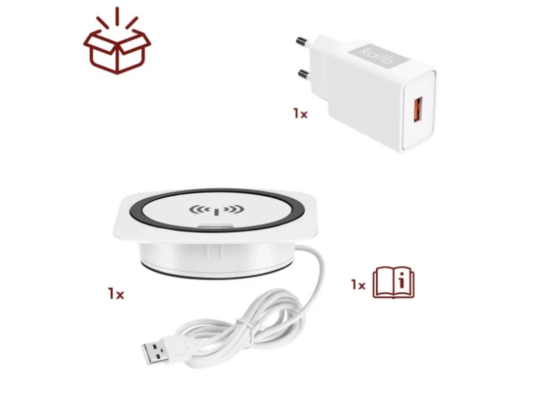 kalb Einbau Schnellladegerät 15W 7,5cm Druchmesser Kabelloses Laden 2x USB-Ports Induktionsladegerät Weiß