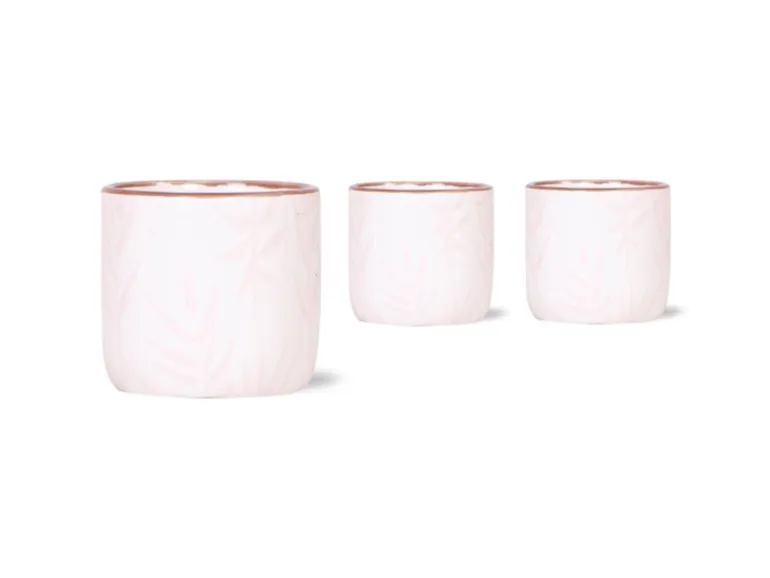 Keramik-Übertopf Leaf Bedruckt Ø 6 cm x 5 cm Weiß-Rosa