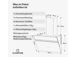 Klarstein Alina Dunstabzugshaube EEK A Touch LED-Beleuchtung Abluft/Umluft 600 m³/h Schwarz/Metallic