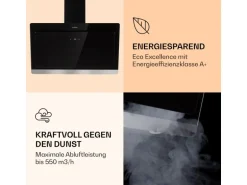 Klarstein Aurora Eco 90 Dunstabzugshaube 550 m³/h 90cm Kopffrei Ambientelicht Schwarz