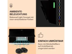 Klarstein Aurora Eco 90 Dunstabzugshaube 550 m³/h 90cm Kopffrei Ambientelicht Schwarz