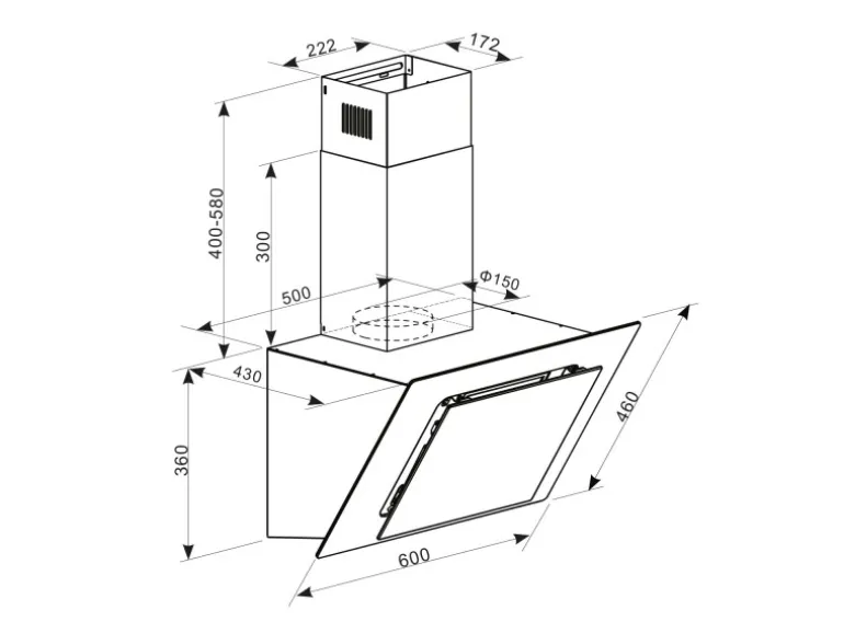 Klarstein Eleonora 60 Dunstabzugshaube 426 m³/h Touch-Panel Ambiente-Licht Schwarz