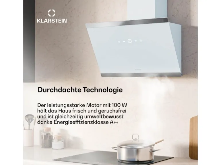 Klarstein FlashLine Dunstabzugshaube A++ 524m³/h 3 Stufen Touch LED Abluft/Umluft 100W Weiß