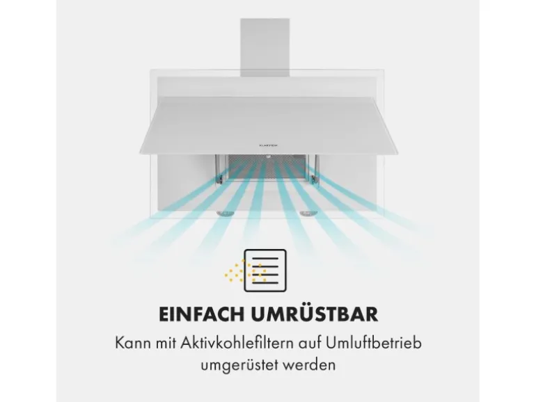 Klarstein Mirage 90 Dunstabzugshaube 550 m³/h Touch-Panel Ambient EEC A++ Weiß