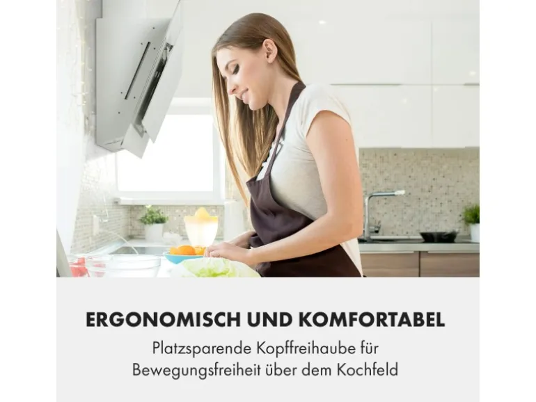 Klarstein Mirage 90 Dunstabzugshaube 550 m³/h Touch-Panel Ambient EEC A++ Weiß