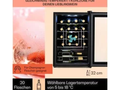 Klarstein Shiraz 20 Uno Weinkühlschrank 53 L 20 Flaschen Touch-Bedienfeld 5-18°C