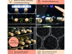 Klarstein Shiraz 20 Uno Weinkühlschrank 53 L 20 Flaschen Touch-Bedienfeld 5-18°C