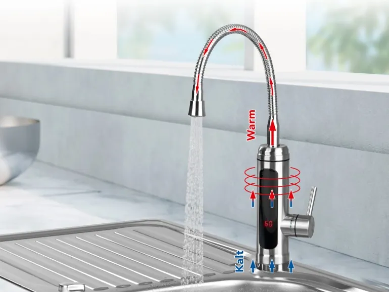 Maxxmee Warm und Kaltwasserarmatur mit integrierter Heizspirale Edelstahl 3600 W